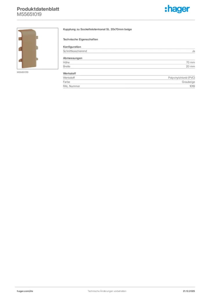 Bild Hager Produktdatenblatt M55651019 | Hager Deutschland