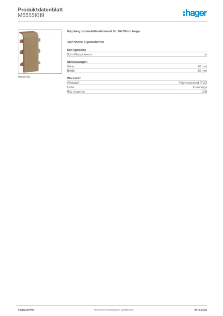 Bild Hager Produktdatenblatt M55651019 | Hager Deutschland