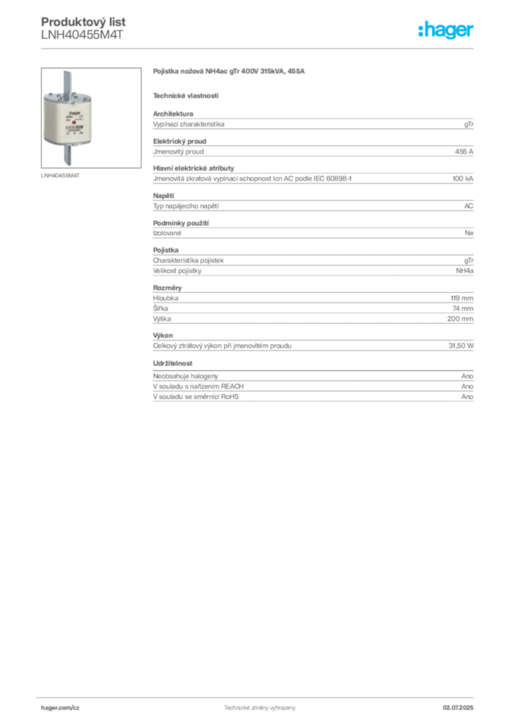 Obrázek Hager Produktový list LNH40455M4T | Hager