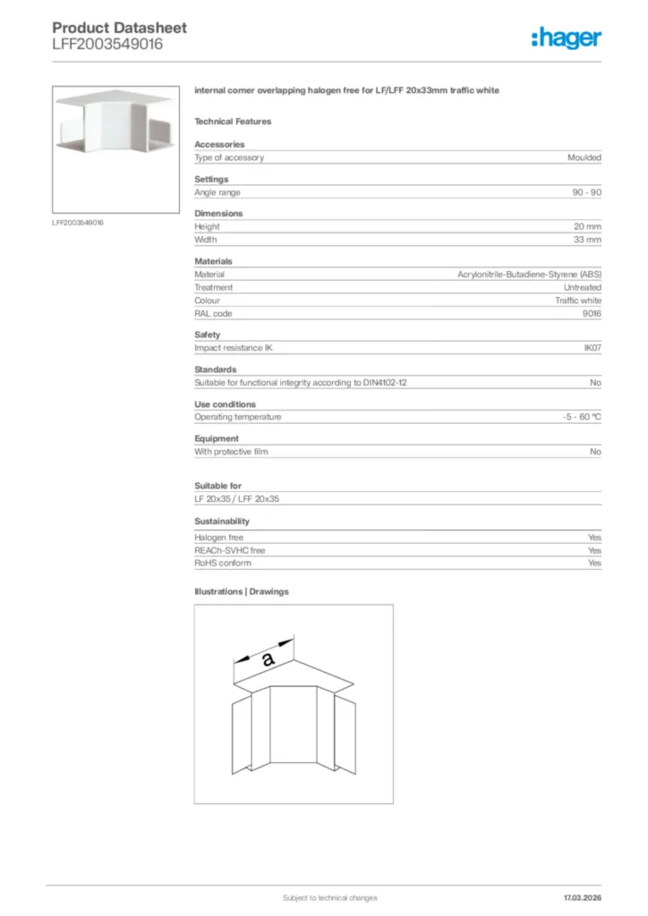 Image Hager Product data sheet LFF2003549016  | Hager Africa
