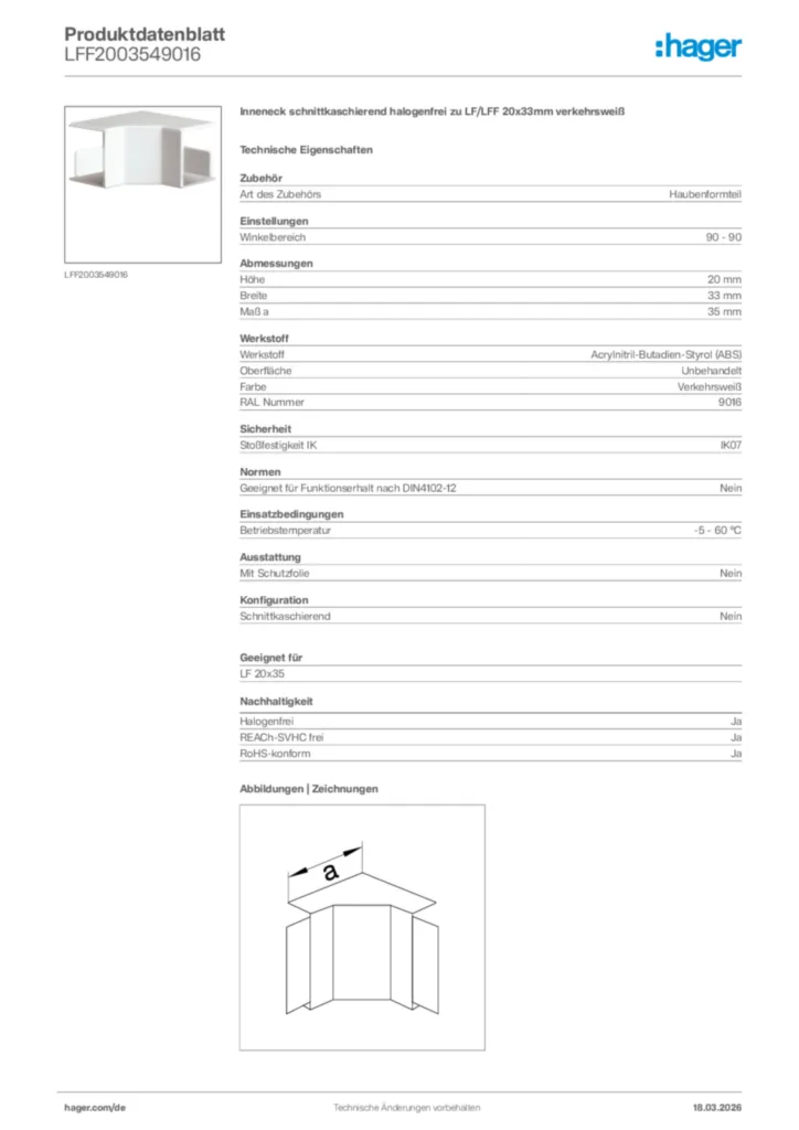 Bild Hager Produktdatenblatt LFF2003549016 | Hager Deutschland