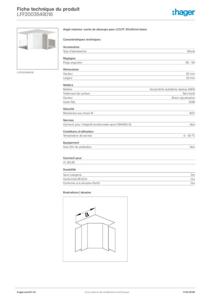 Image Hager Fiche technique du produit LFF2003549016 | Hager Suisse