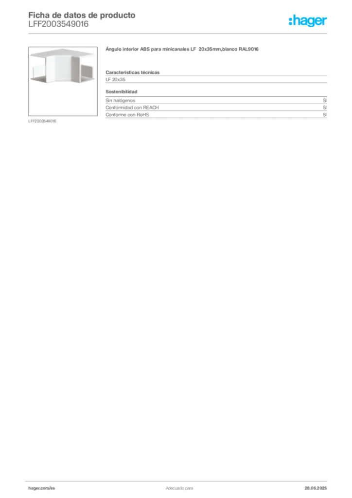 Imagen Hager Ficha de datos de producto LFF2003549016 | Hager España