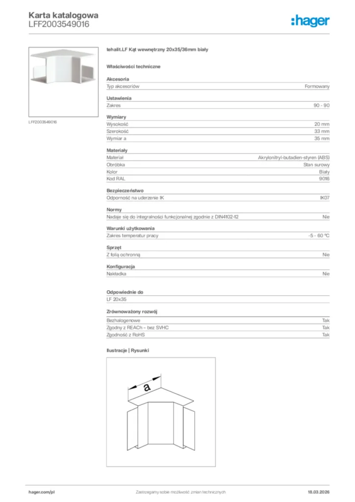 Zdjęcie Hager Karta katalogowa LFF2003549016 | Hager Polska