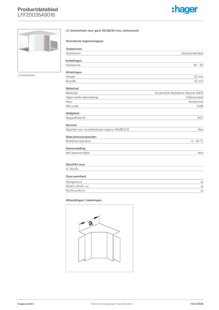 Afbeelding Hager Productdatablad LFF2003549016 | Hager Nederland
