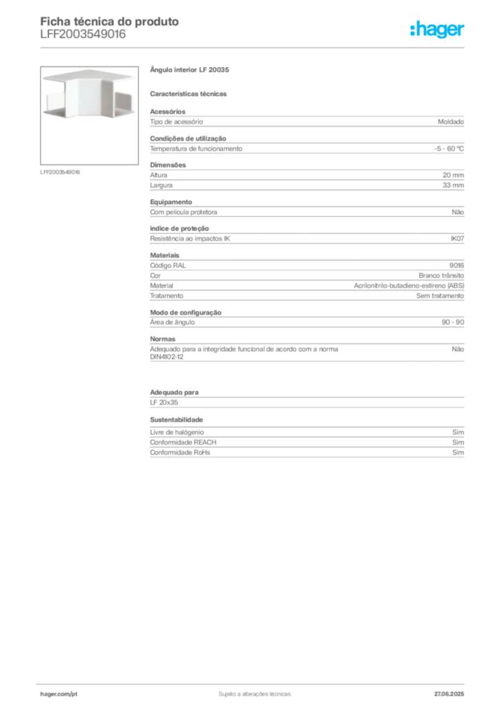 Imagem Hager Ficha técnica do produto LFF2003549016 | Hager Portugal