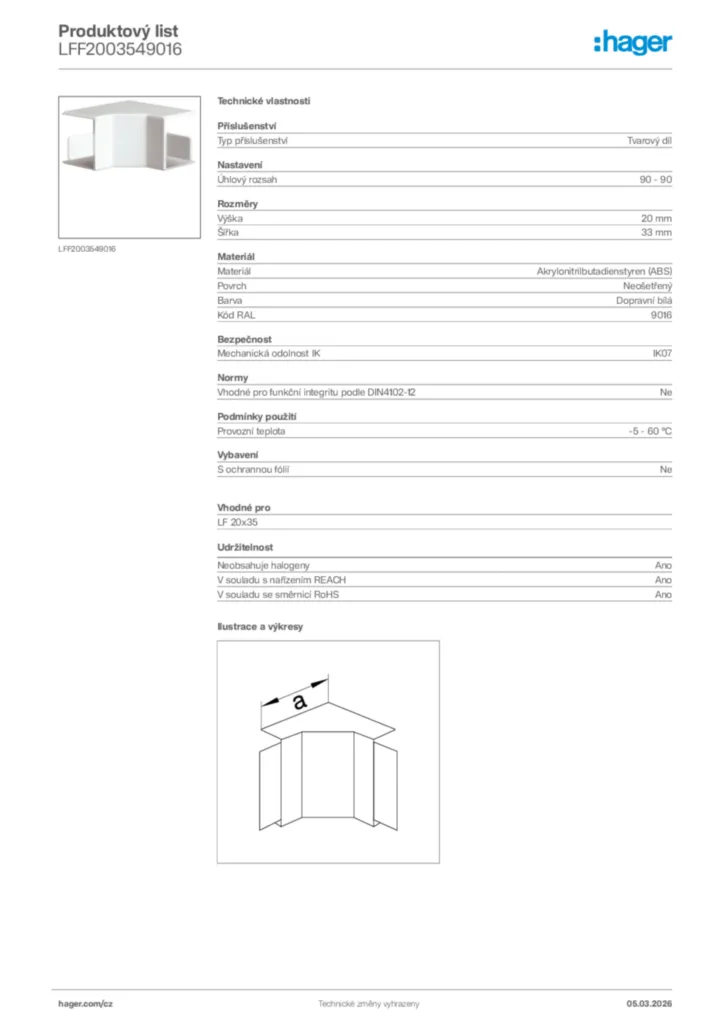 Obrázek Hager Product data sheet LFF2003549016 | Hager