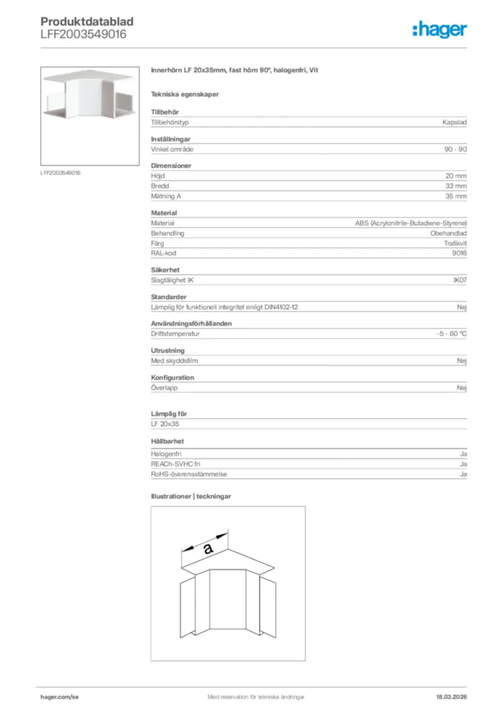 Bild Hager Produktdatablad LFF2003549016 | Hager Sverige
