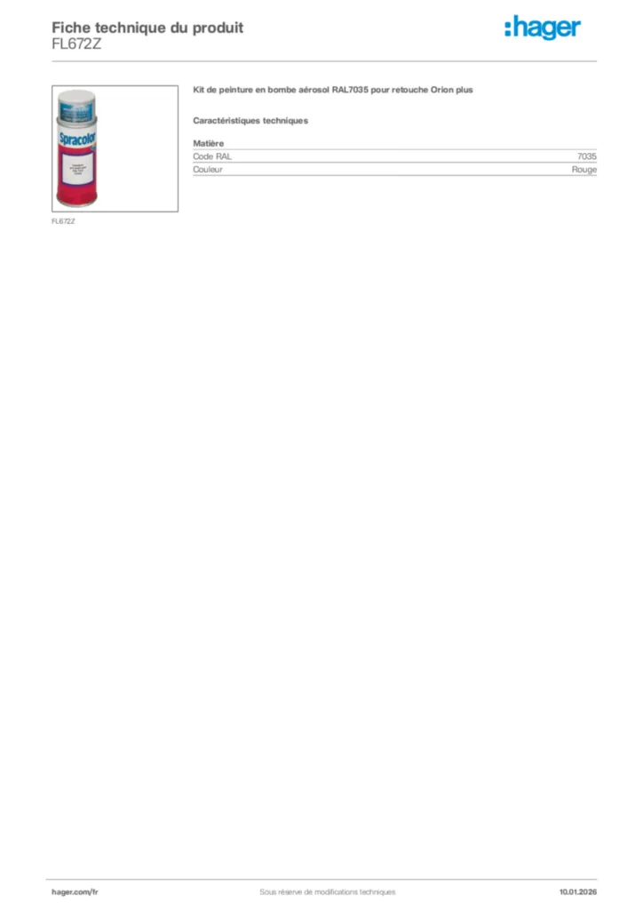 Image Hager Fiche technique du produit FL672Z | Hager France