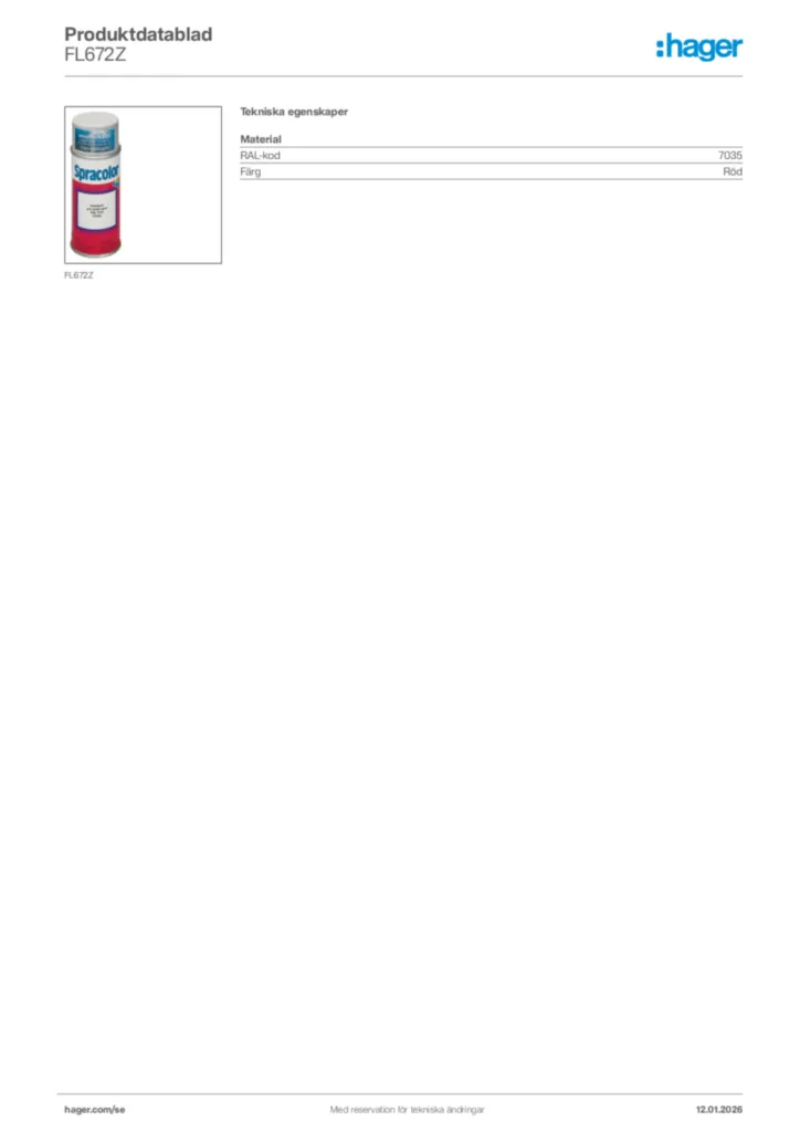 Bild Hager Produktdatablad FL672Z | Hager Sverige