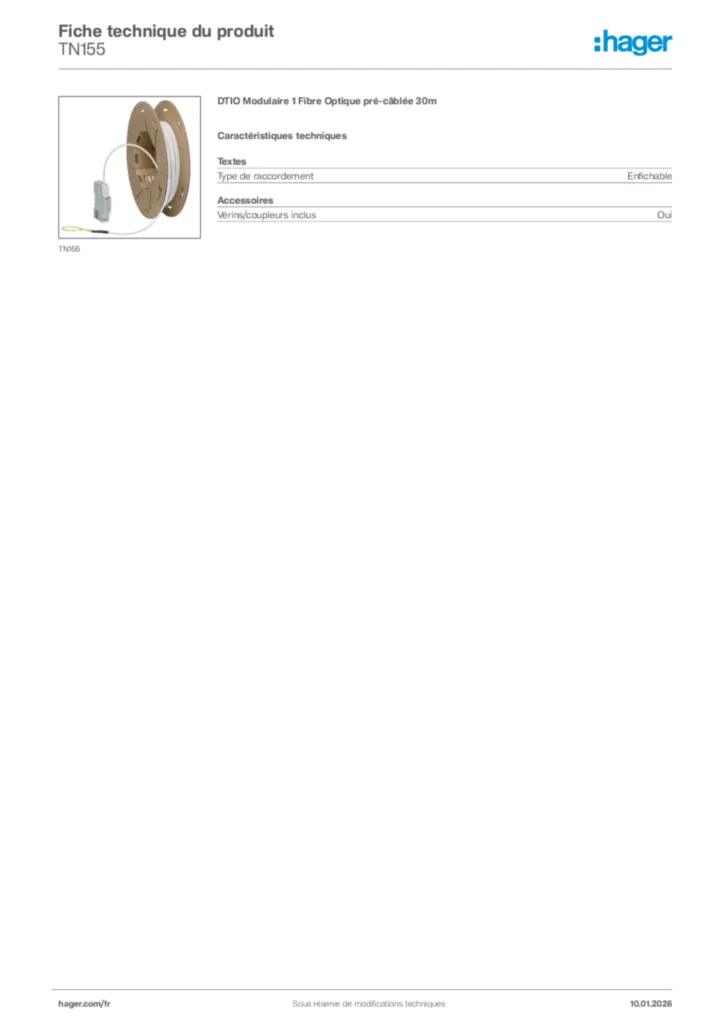 Image Hager Fiche technique du produit TN155 | Hager France