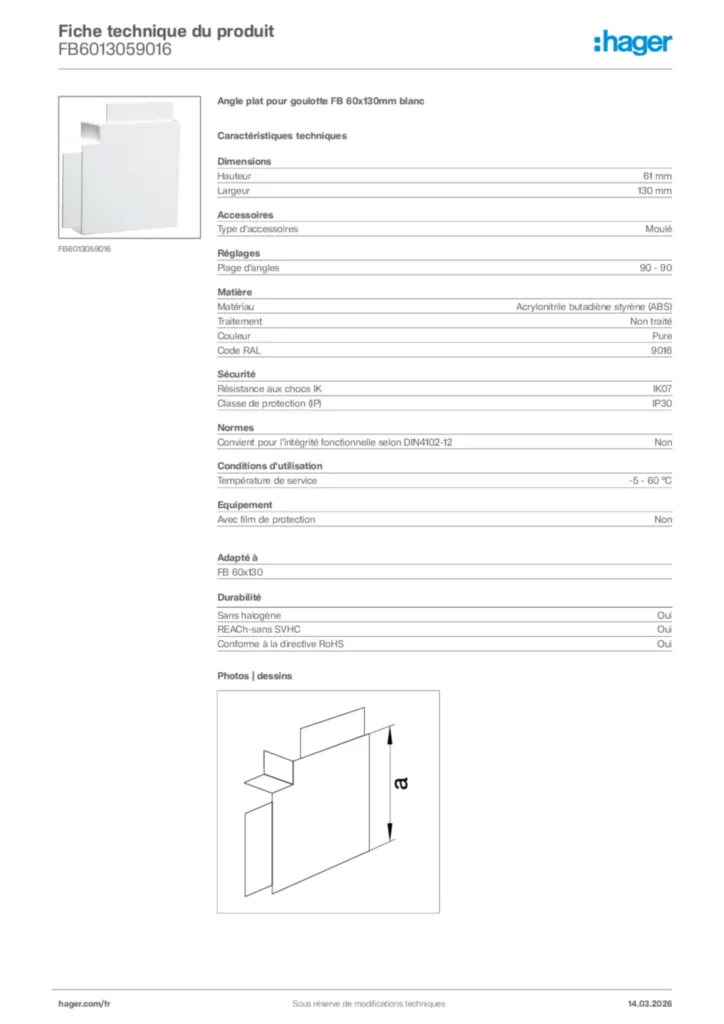 Image Hager Fiche technique du produit FB6013059016 | Hager France