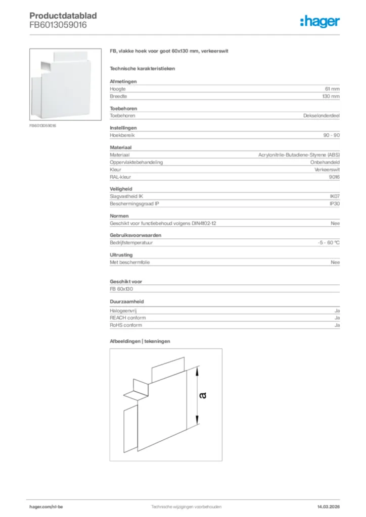Afbeelding Hager Productdatablad FB6013059016 | Hager Belgium
