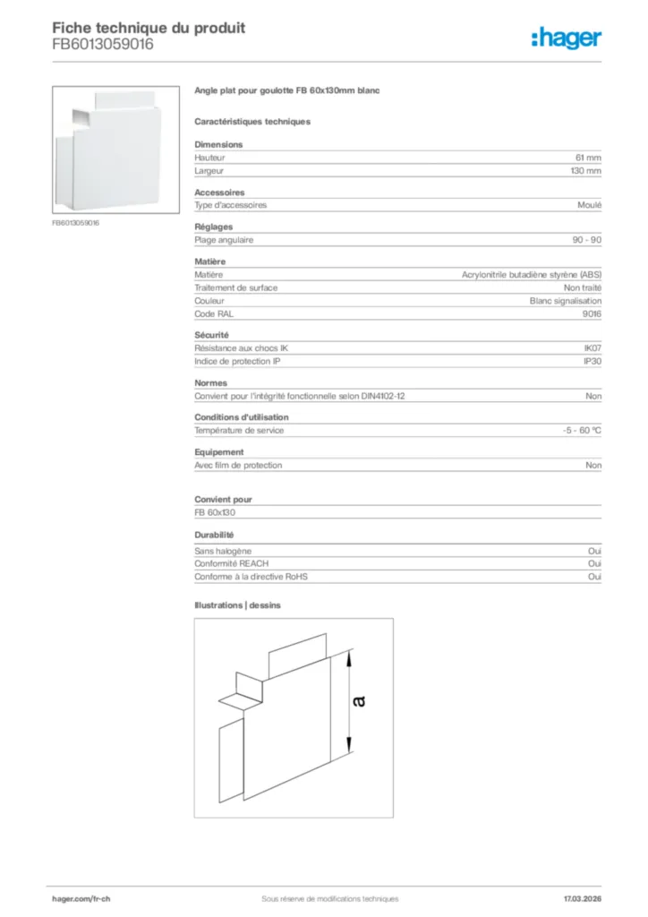 Image Hager Fiche technique du produit FB6013059016 | Hager Suisse
