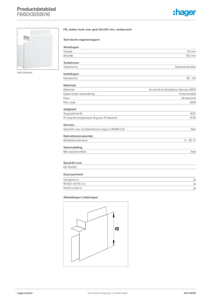 Afbeelding Hager Productdatablad FB6013059016 | Hager Nederland