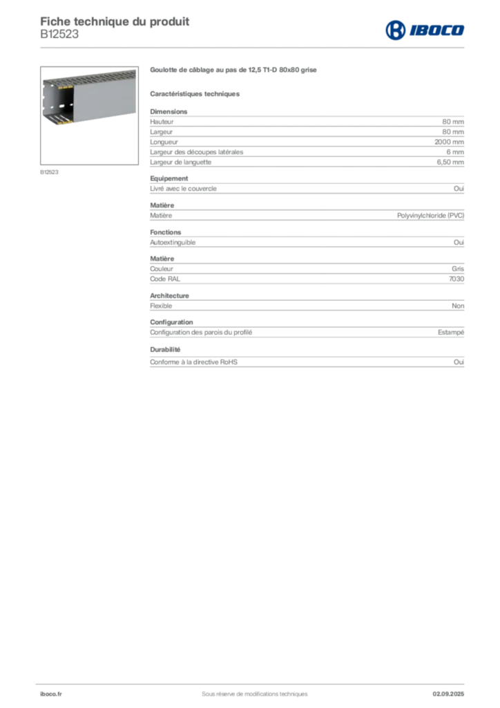Image Iboco Fiche technique du produit B12523 | Hager France