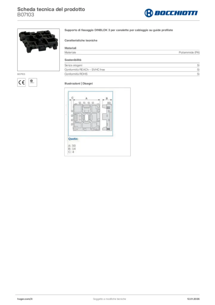 Immagine Bocchiotti Scheda tecnica del prodotto B07103 | Hager Italia