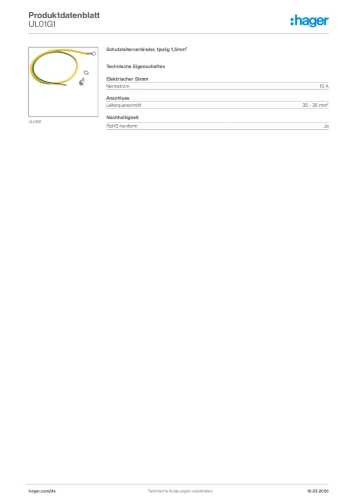 Bild Hager Produktdatenblatt UL01G1 | Hager Deutschland