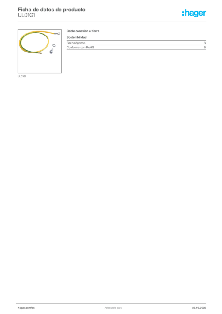 Imagen Hager Ficha de datos de producto UL01G1 | Hager España
