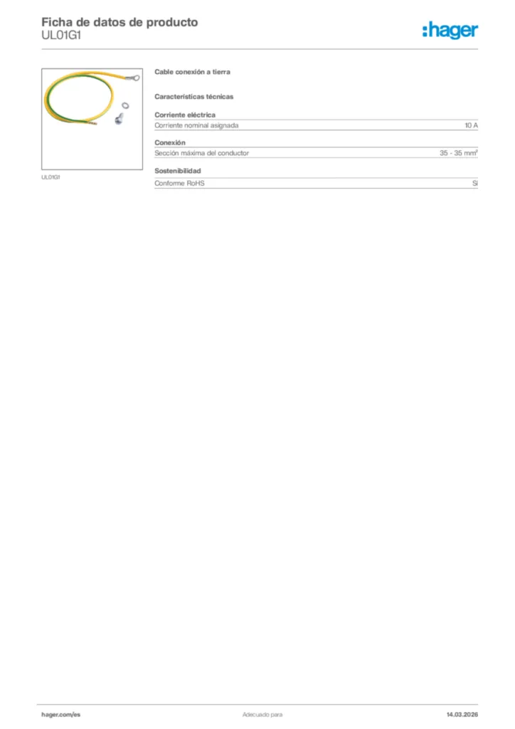 Imagen Hager Ficha de datos de producto UL01G1 | Hager España