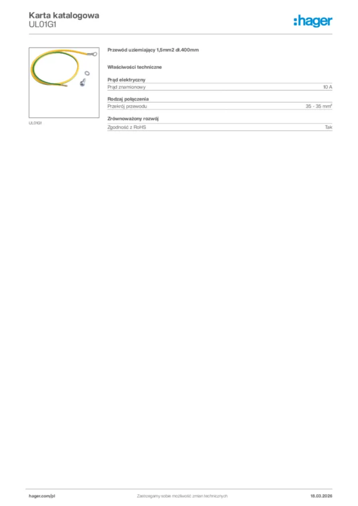 Zdjęcie Hager Karta katalogowa UL01G1 | Hager Polska
