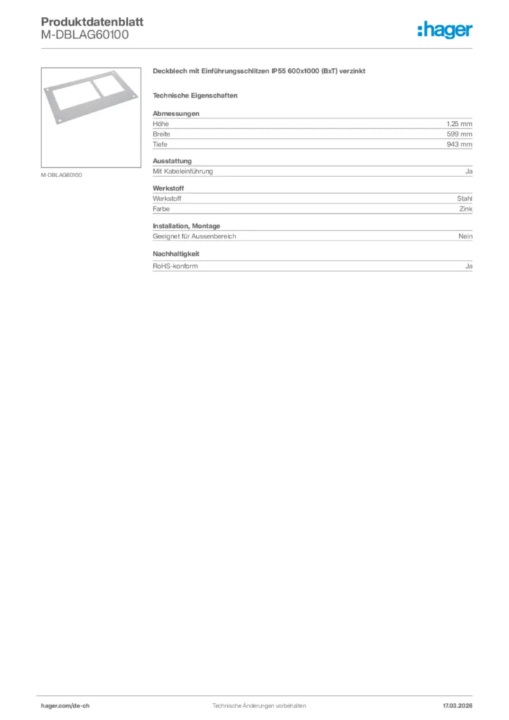 Bild Hager Produktdatenblatt M-DBLAG60100 | Hager Schweiz
