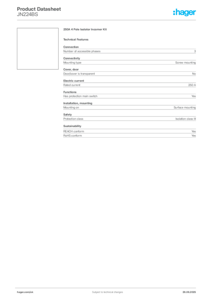 Image Hager Product data sheet JN224BS  | Hager