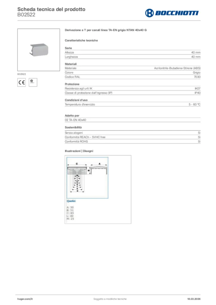 Immagine Bocchiotti Scheda tecnica del prodotto B02522 | Hager Italia