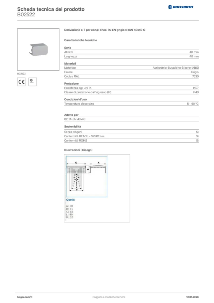 Immagine Bocchiotti Scheda tecnica del prodotto B02522 | Hager Italia
