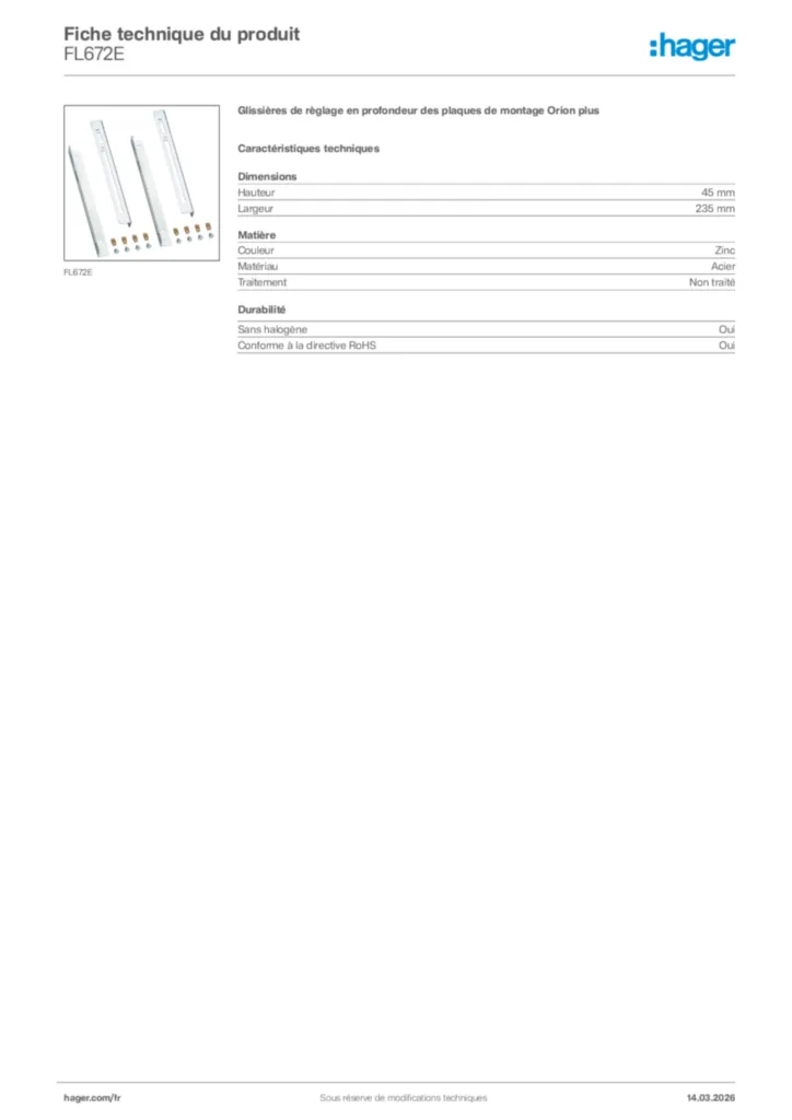 Image Hager Fiche technique du produit FL672E | Hager France