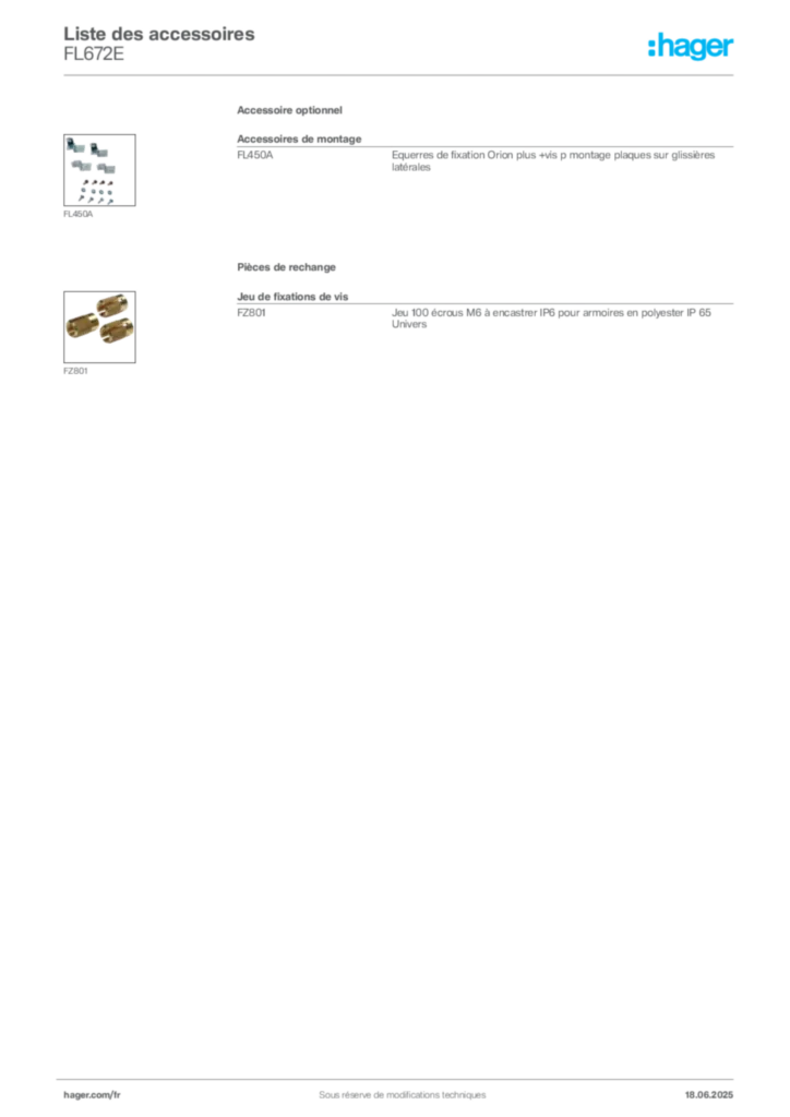 Image Hager Fiche technique du produit FL672E | Hager France