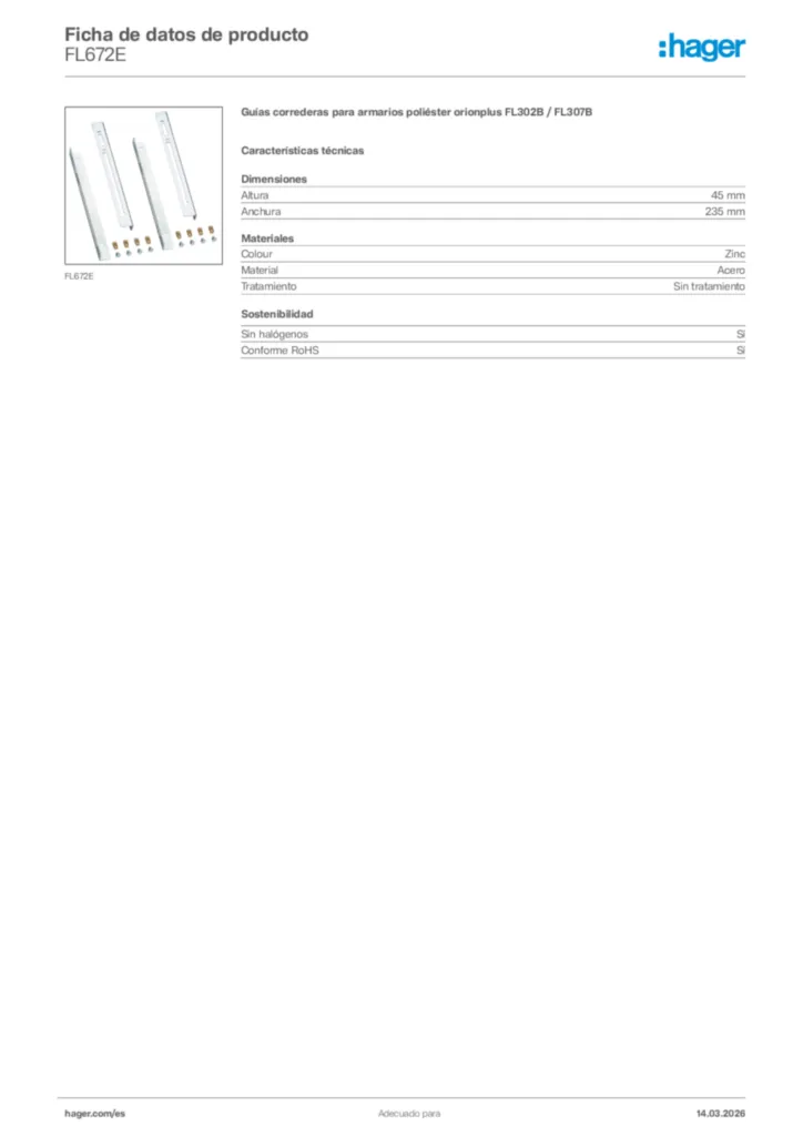Imagen Hager Ficha de datos de producto FL672E | Hager España