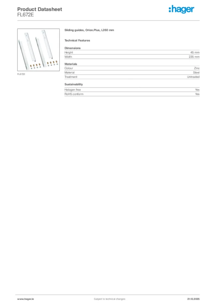 Image Hager Product data sheet FL672E  | Hager