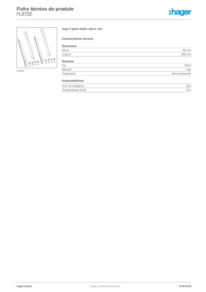 Imagem Hager Ficha técnica do produto FL672E | Hager Portugal