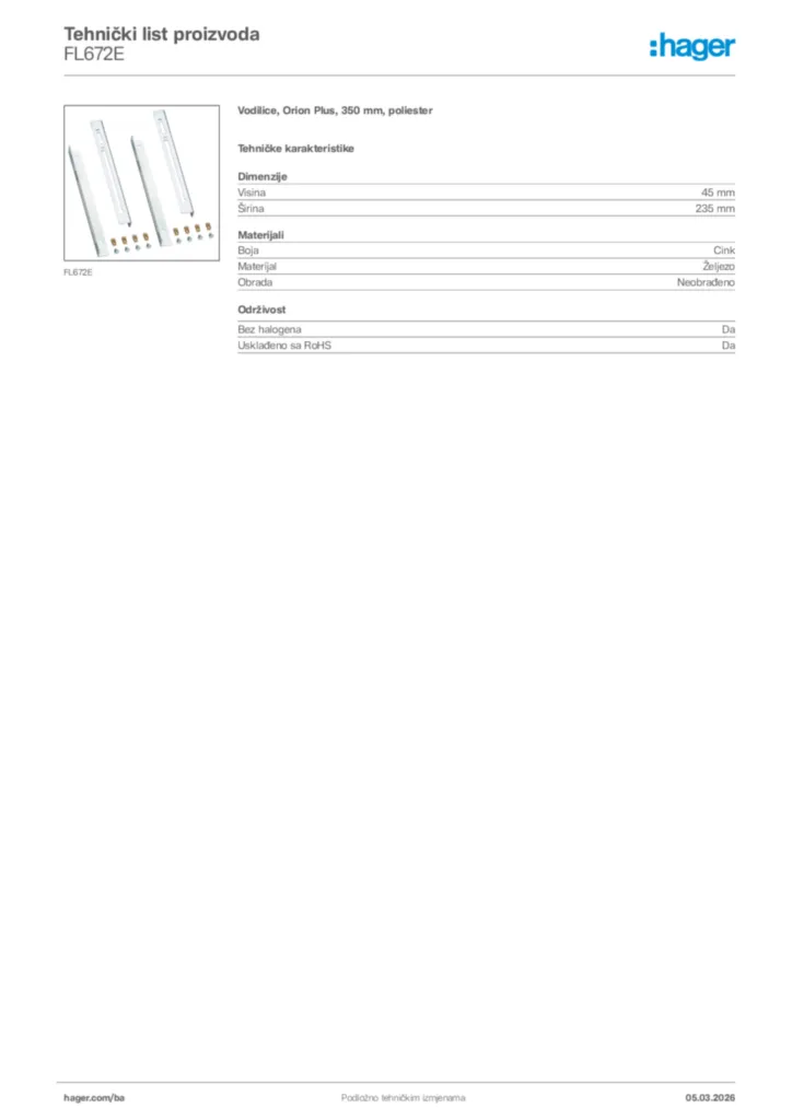 Slika Hager Tehnički list proizvoda FL672E  | Hager