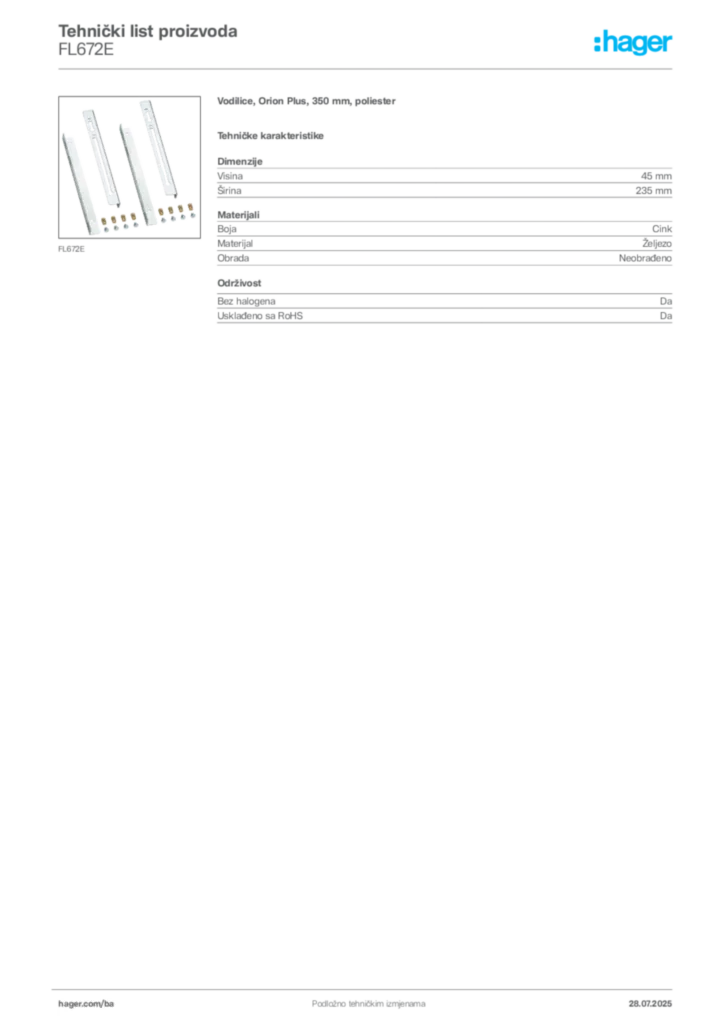Slika Hager Product data sheet FL672E  | Hager