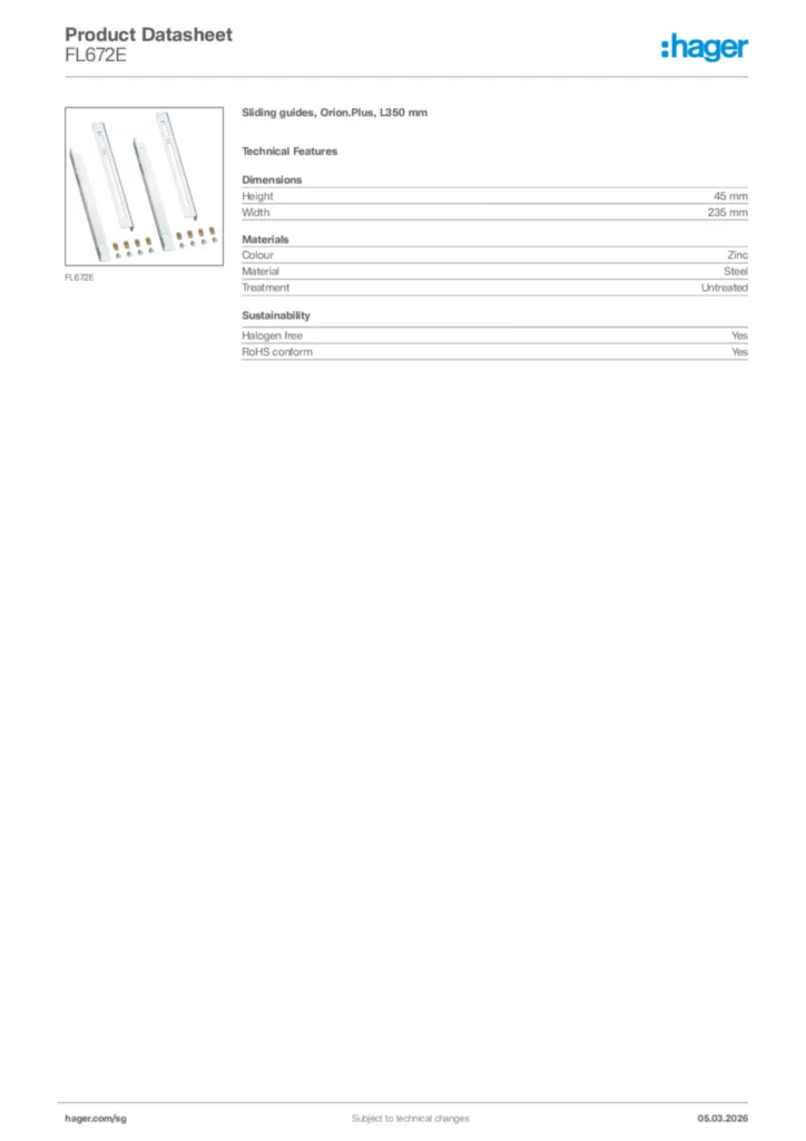 Image Hager Product data sheet FL672E  | Hager
