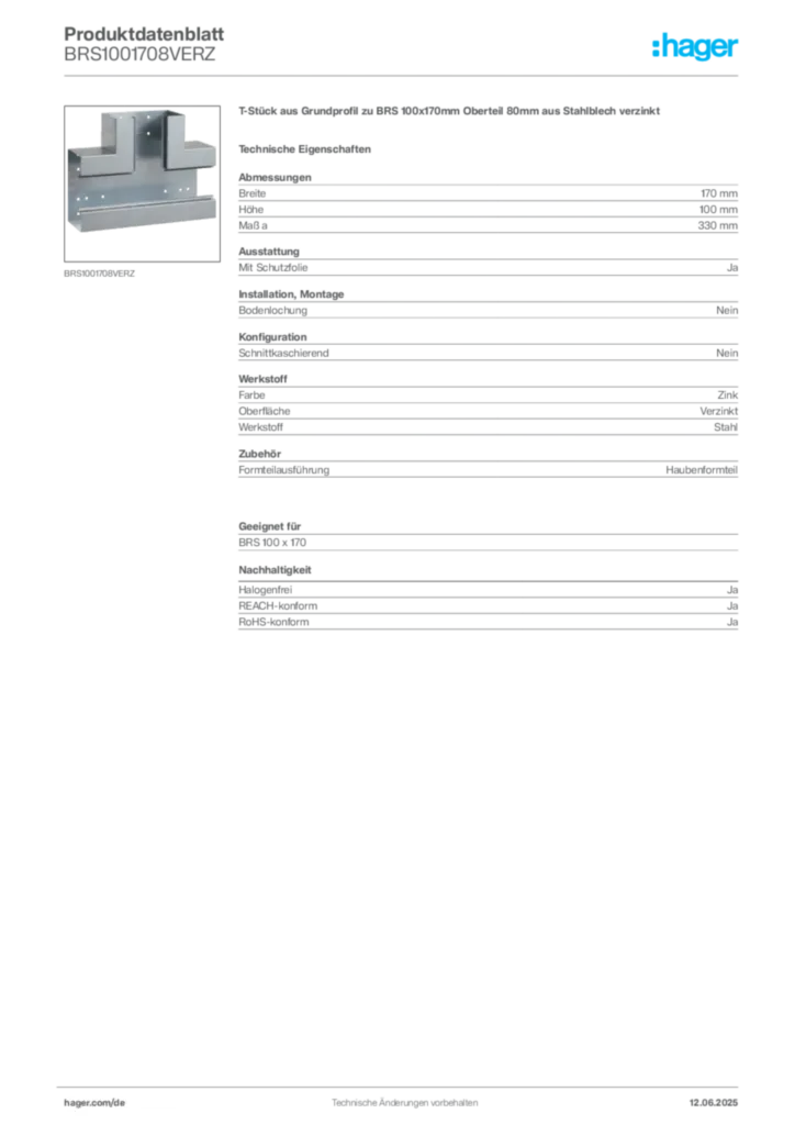 Bild Hager Produktdatenblatt BRS1001708VERZ | Hager Deutschland
