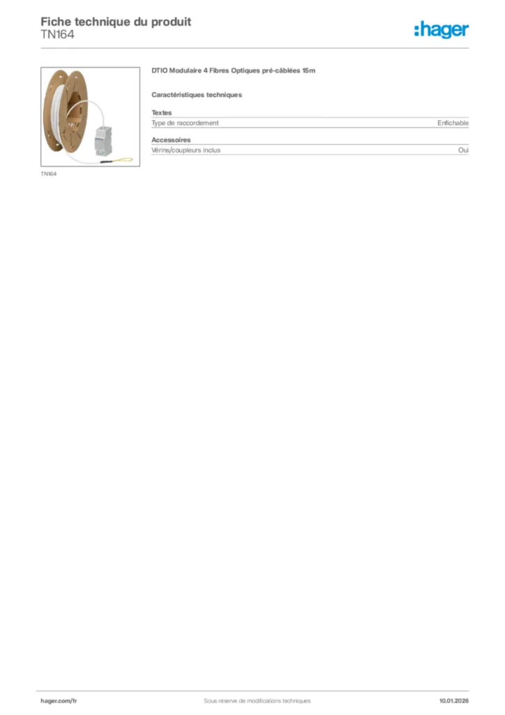 Image Hager Fiche technique du produit TN164 | Hager France