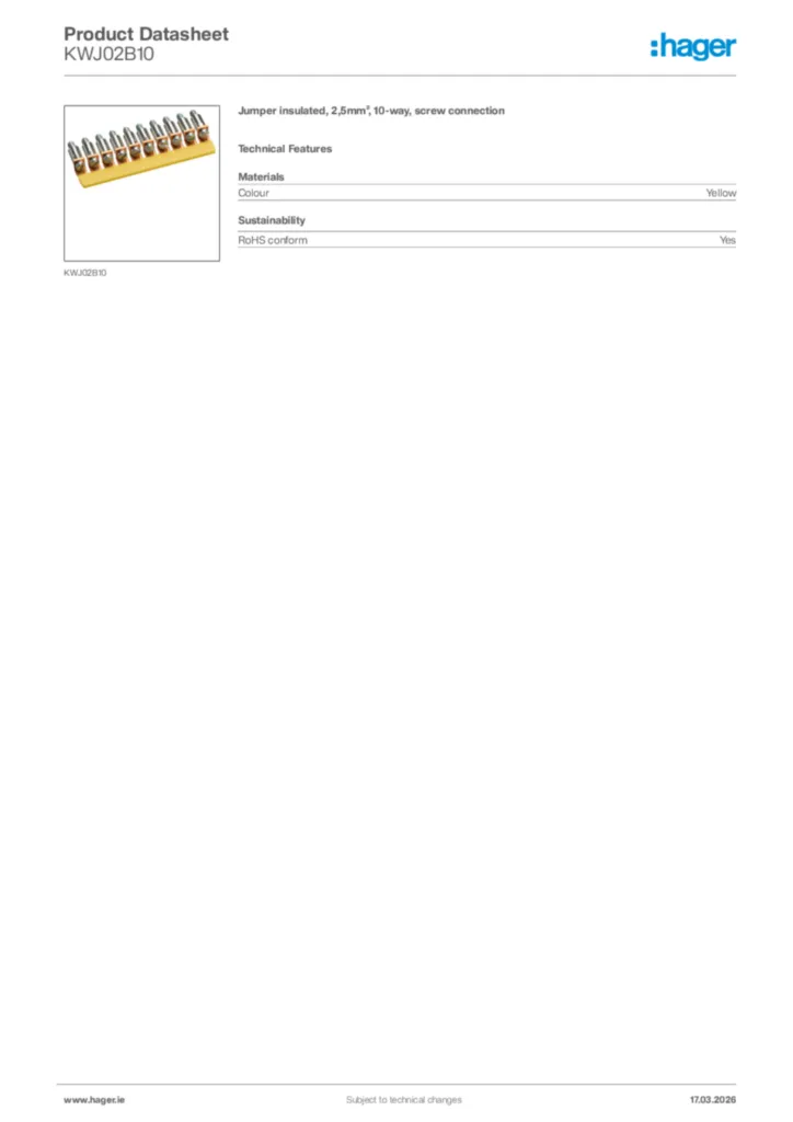 Image Hager Product data sheet KWJ02B10  | Hager