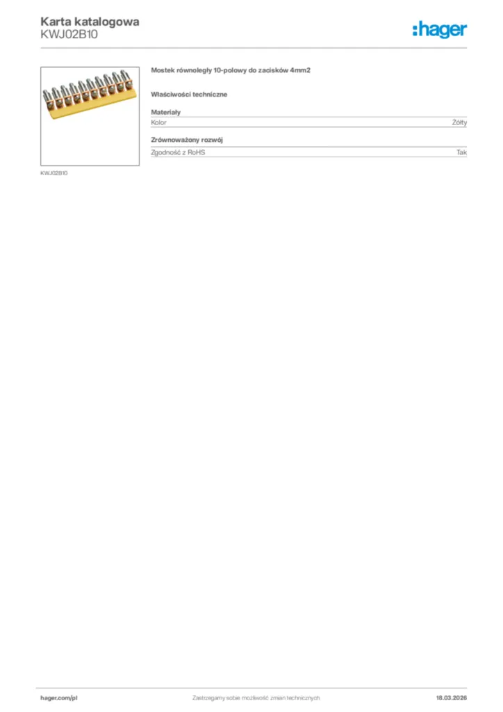 Zdjęcie Hager Karta katalogowa KWJ02B10 | Hager Polska