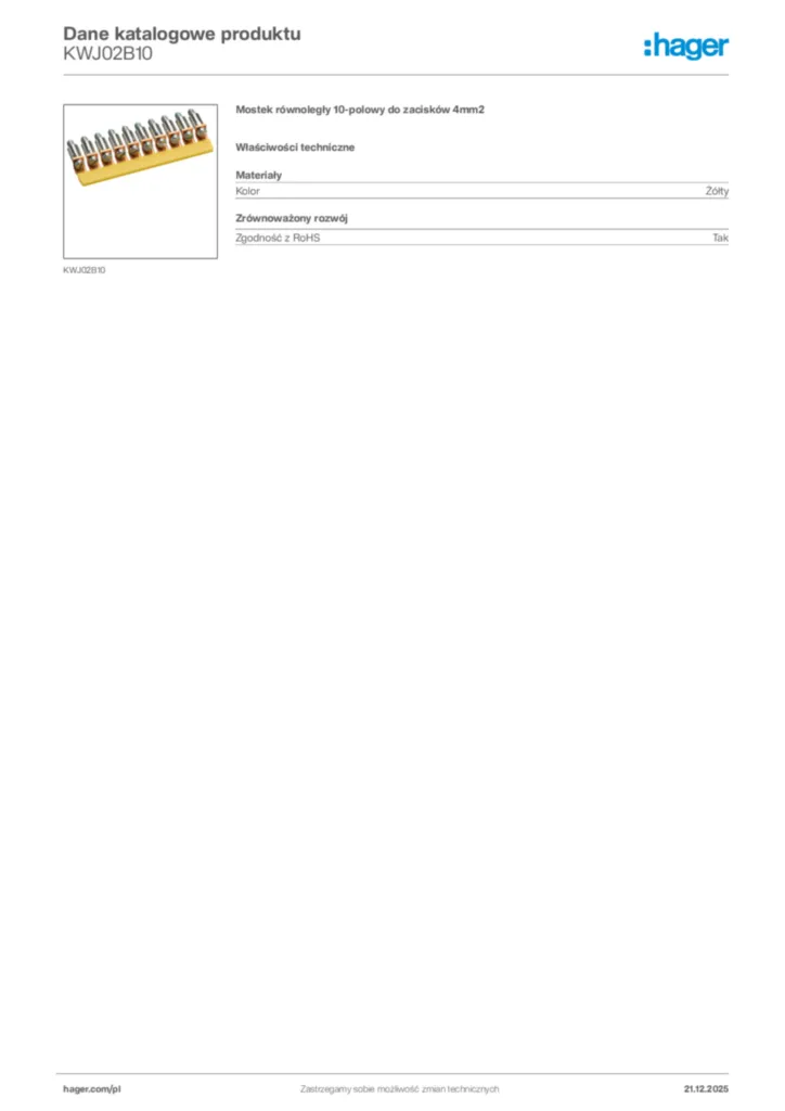 Zdjęcie Hager Dane katalogowe produktu KWJ02B10 | Hager Polska