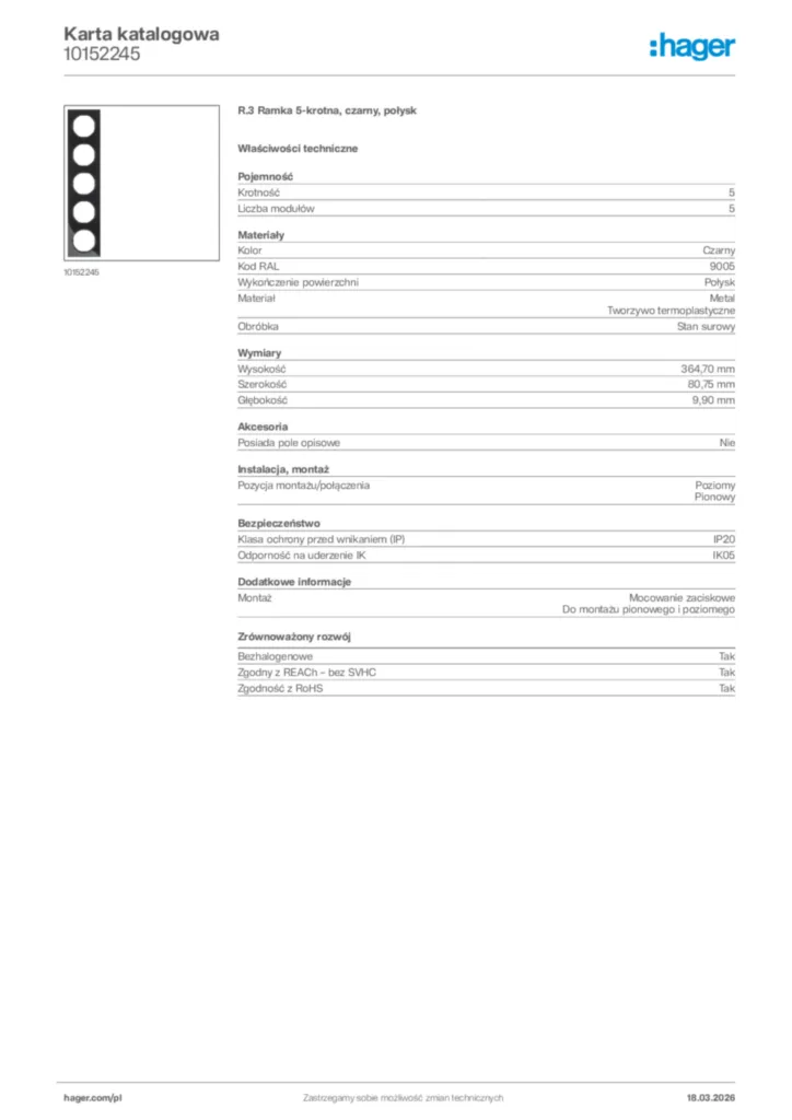 Zdjęcie Hager Karta katalogowa 10152245 | Hager Polska