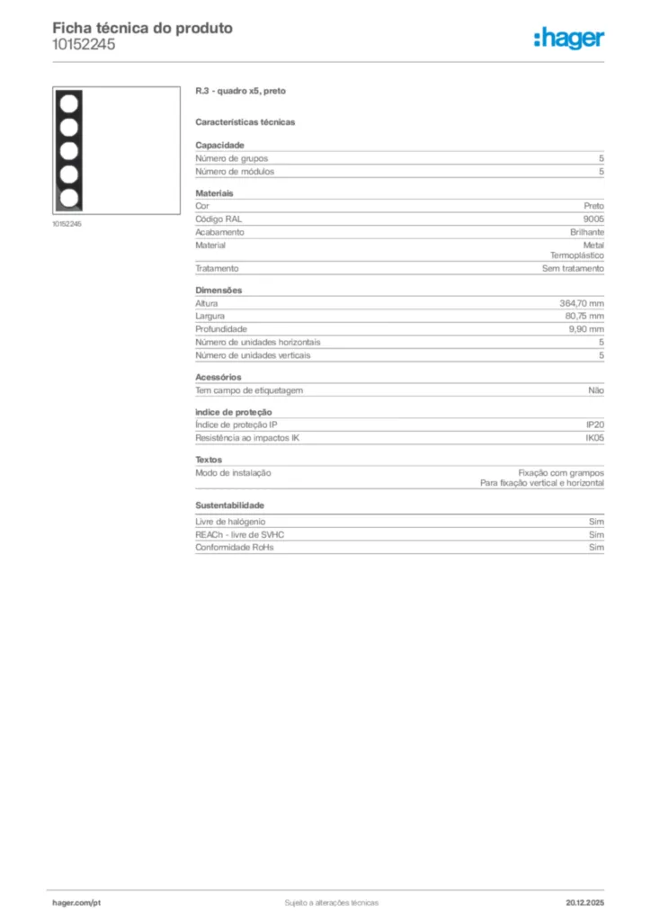 Imagem Hager Ficha técnica do produto 10152245 | Hager Portugal