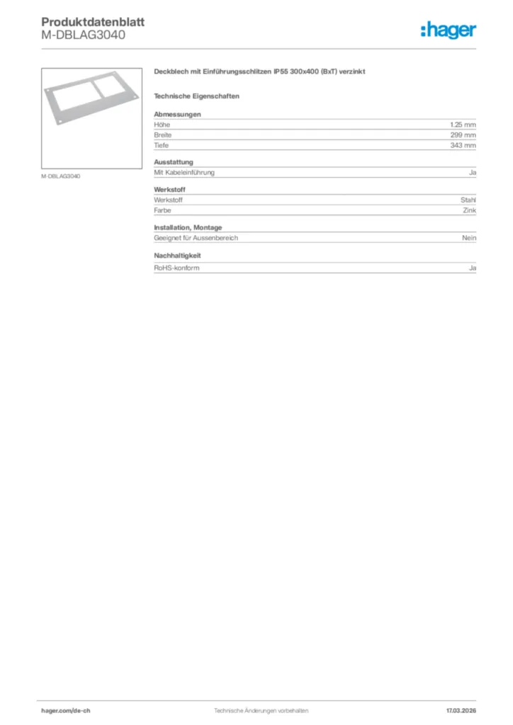 Bild Hager Produktdatenblatt M-DBLAG3040 | Hager Schweiz