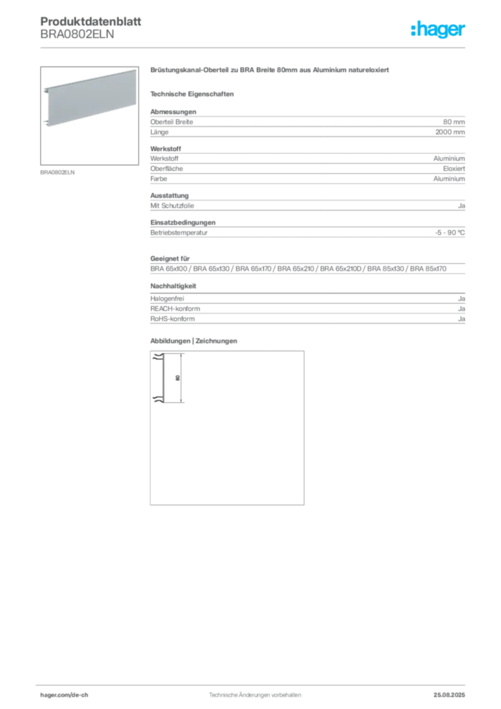 Bild Hager Produktdatenblatt BRA0802ELN | Hager Schweiz