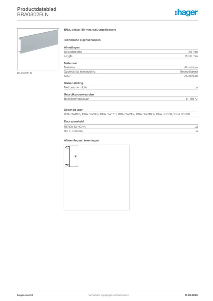 Afbeelding Hager Productdatablad BRA0802ELN | Hager Nederland