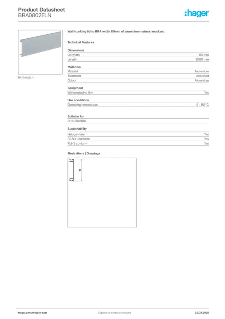 Image Hager Product data sheet BRA0802ELN  | Hager