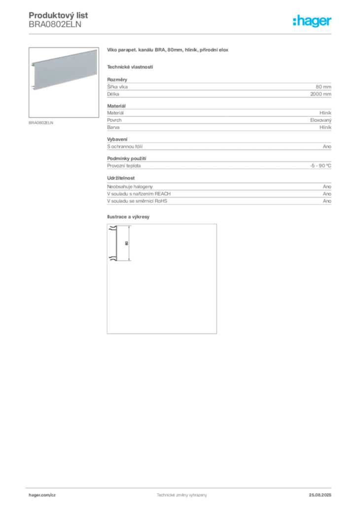Obrázek Hager Produktový list BRA0802ELN | Hager