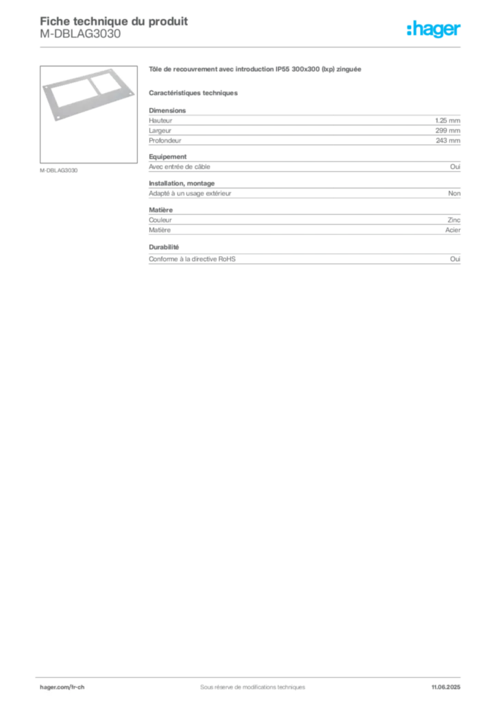Image Hager Fiche technique du produit M-DBLAG3030 | Hager Suisse